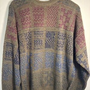 Vintage Men's Italian Wool Blend Multicolor Patterned Sweater